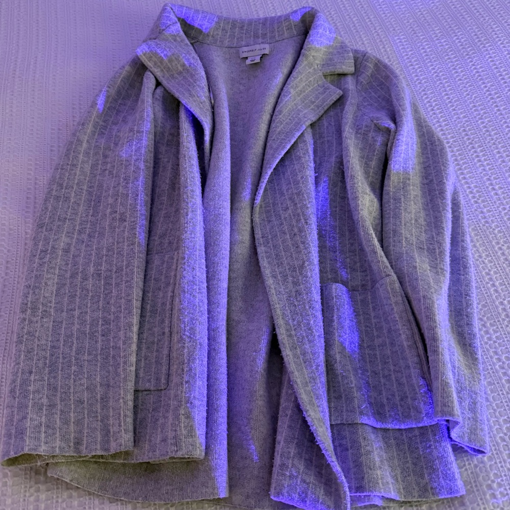 Sincerely Jules Women’s Medium Gray Ribbed Open Front Cardigan Jacket Cozy Layer